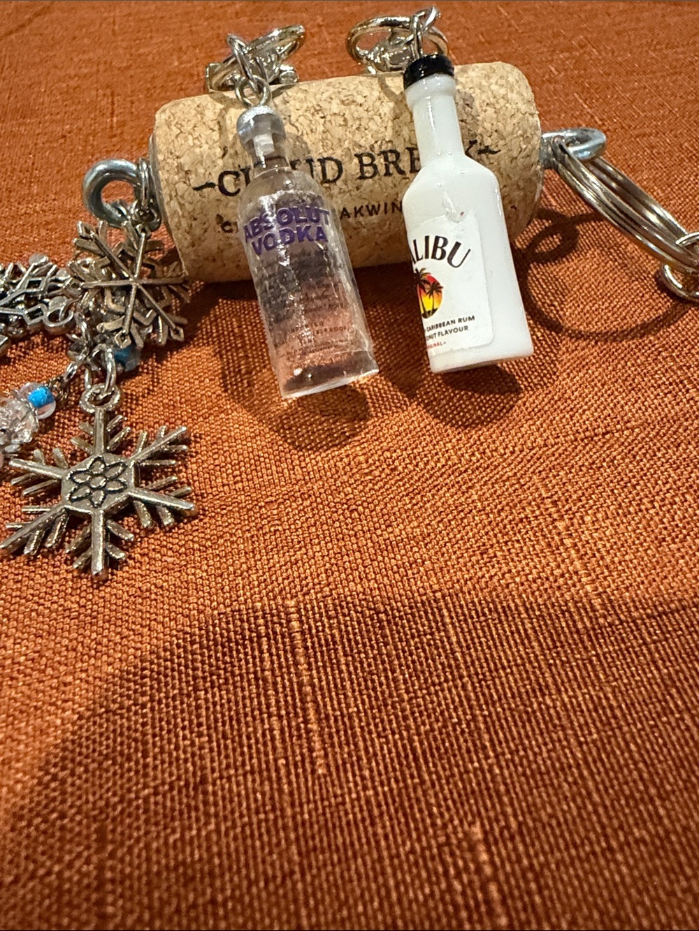 Malibu White Mini Bottle Keychain Charm with Silver Accents